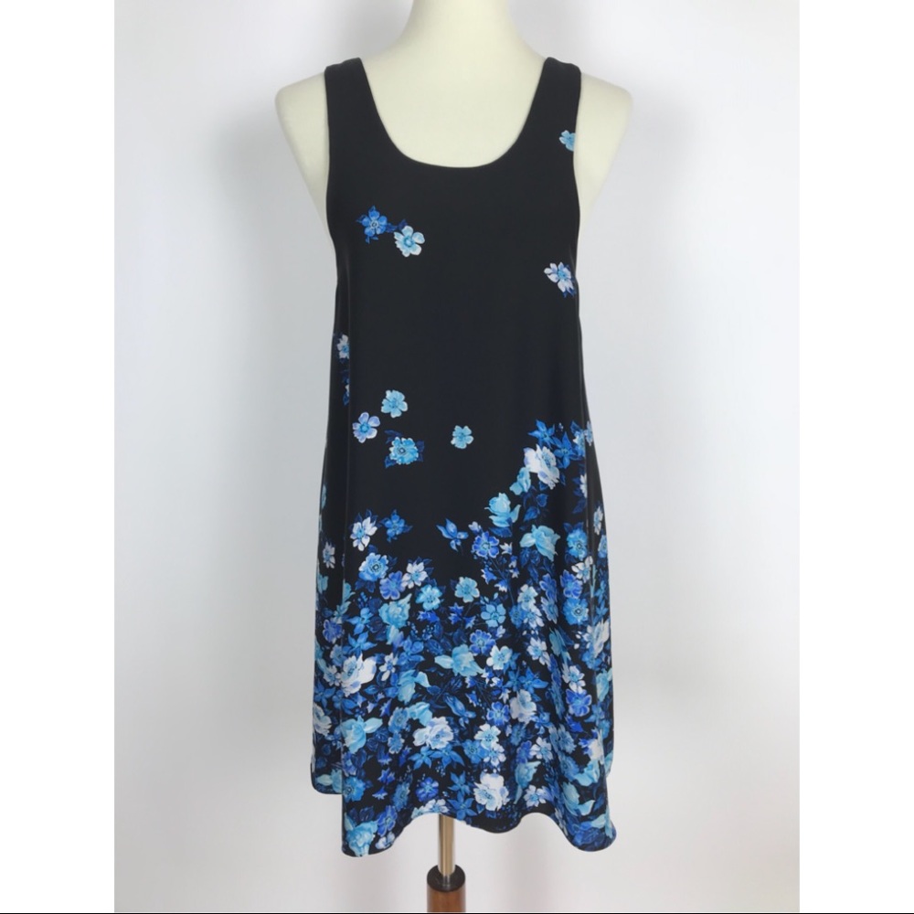 Alice + Olivia Blue& Black Silk Floral Shift Dress